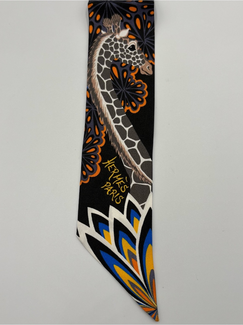 Hermès The Three Graces Twilly Scarf Black Orange Giraffe Floral Silk - Picture 4 of 6